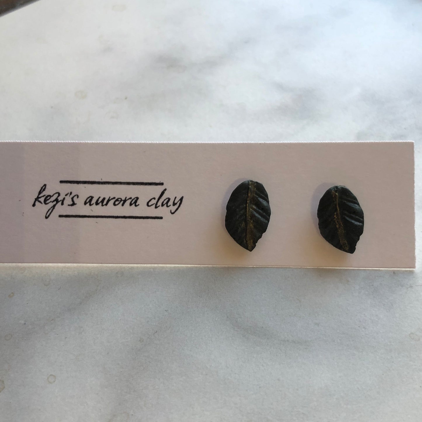 Dark Green Leaf Studs, Polymer Clay