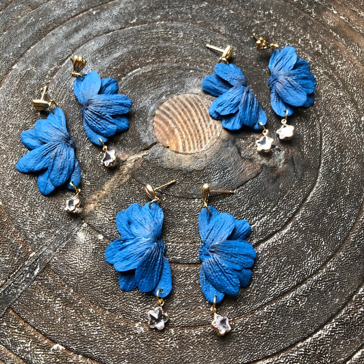 Summer Blues, Polymer Clay Dangles on 14k Gold Filled Shell Posts