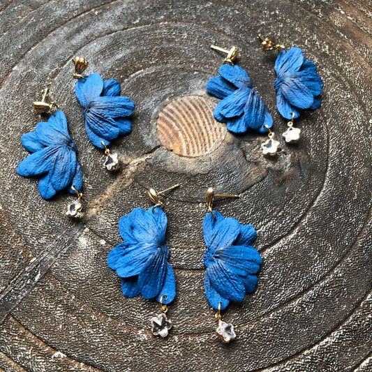 Summer Blues, Polymer Clay Dangles on 14k Gold Filled Shell Posts