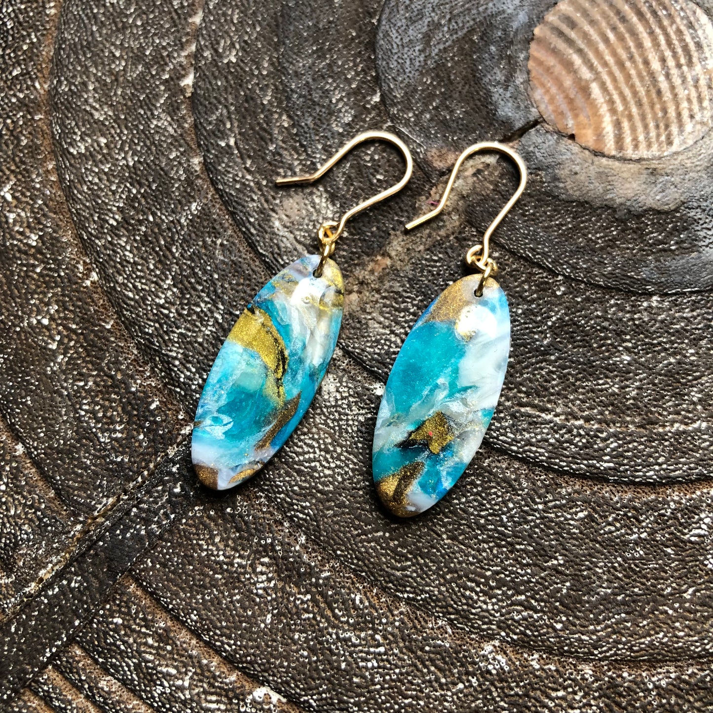 Beach Collection, Polymer Clay Oval Dangles on 14k Gold Filled Hooks