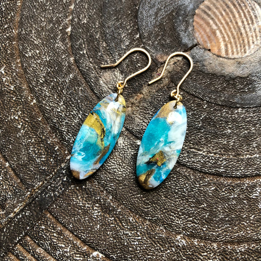 Beach Collection, Polymer Clay Oval Dangles on 14k Gold Filled Hooks
