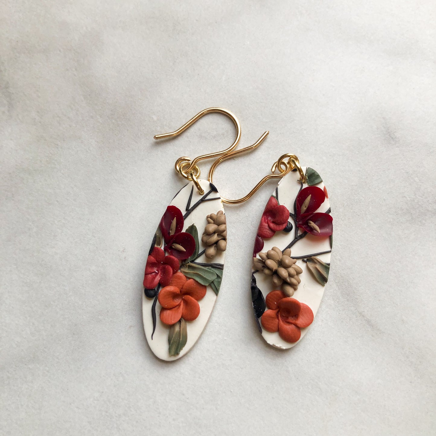 Christmas Floral Collection, Small Ovals on 14k Gold Filled Hooks