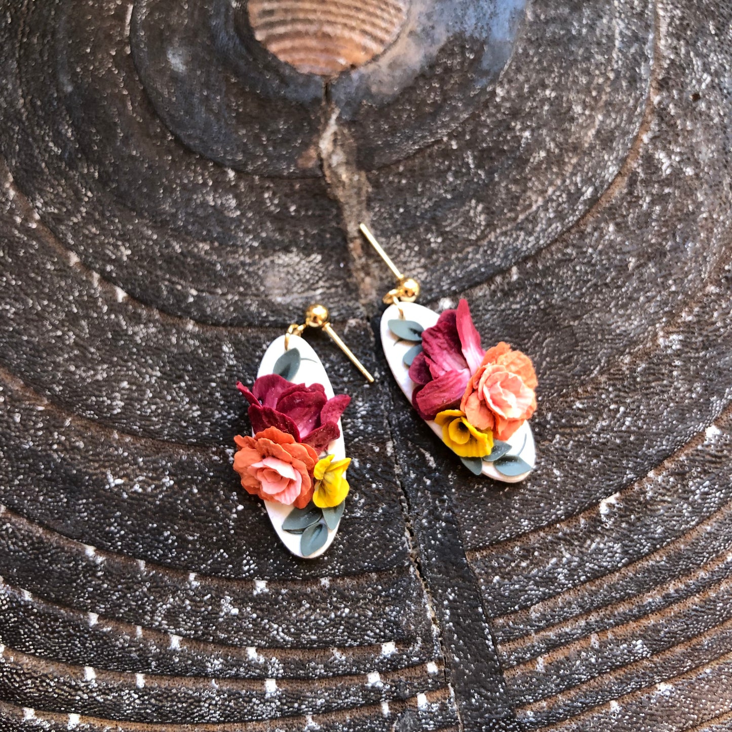 Summer 2025 Polymer Clay Collection, Oval Dangle Earrings on Gold Plated Ball Posts