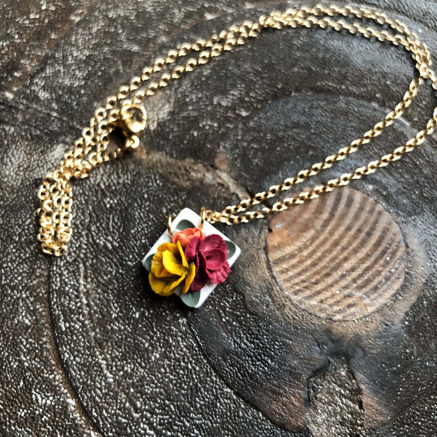 Summer 2025 Polymer Collection, Diamond Floral Necklace on 14k Gold Filled Chain