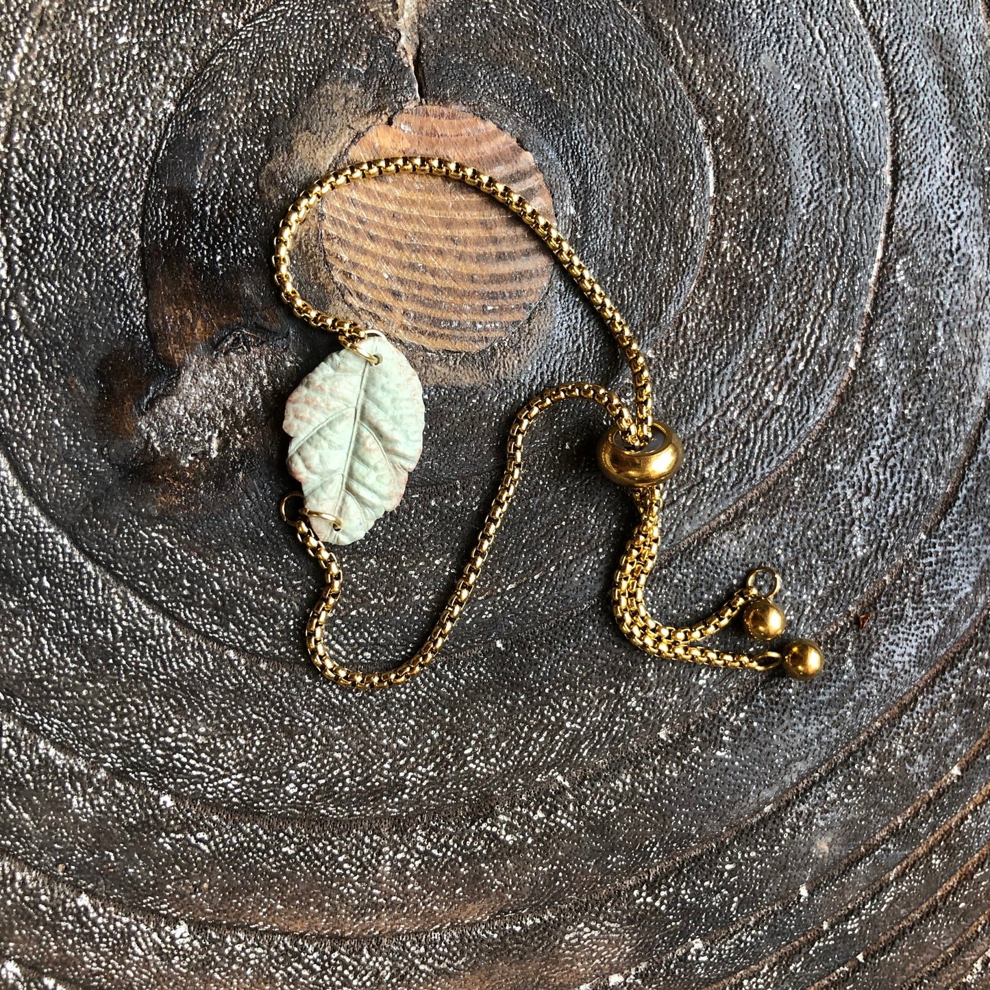 Leaf Bracelet, Polymer Clay Leaf on Adjustable Bracelet