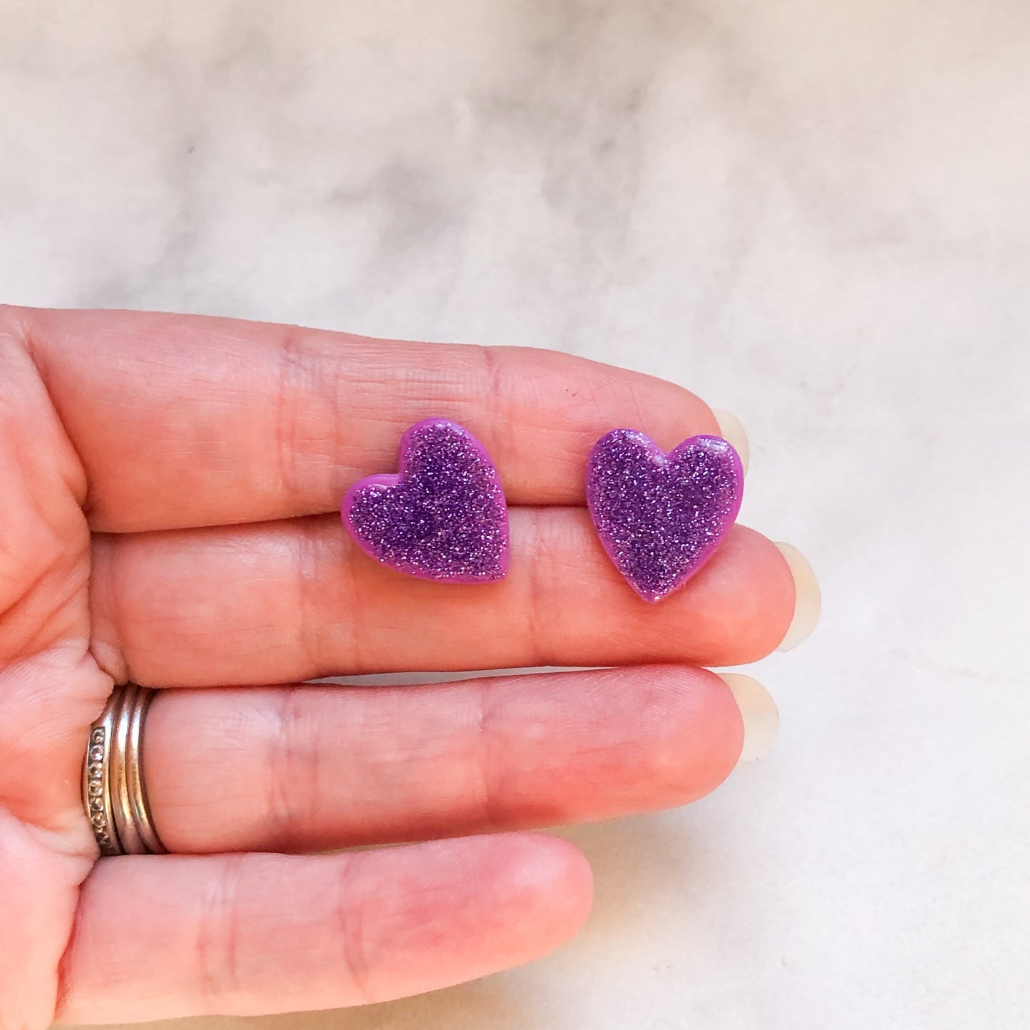 Spring 2025 Collection, Purple Sparkle Heart Studs on Surgical Stainless Steel