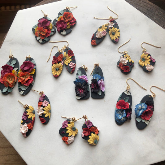 Wild Flowers in Polymer Clay on 14k Gold