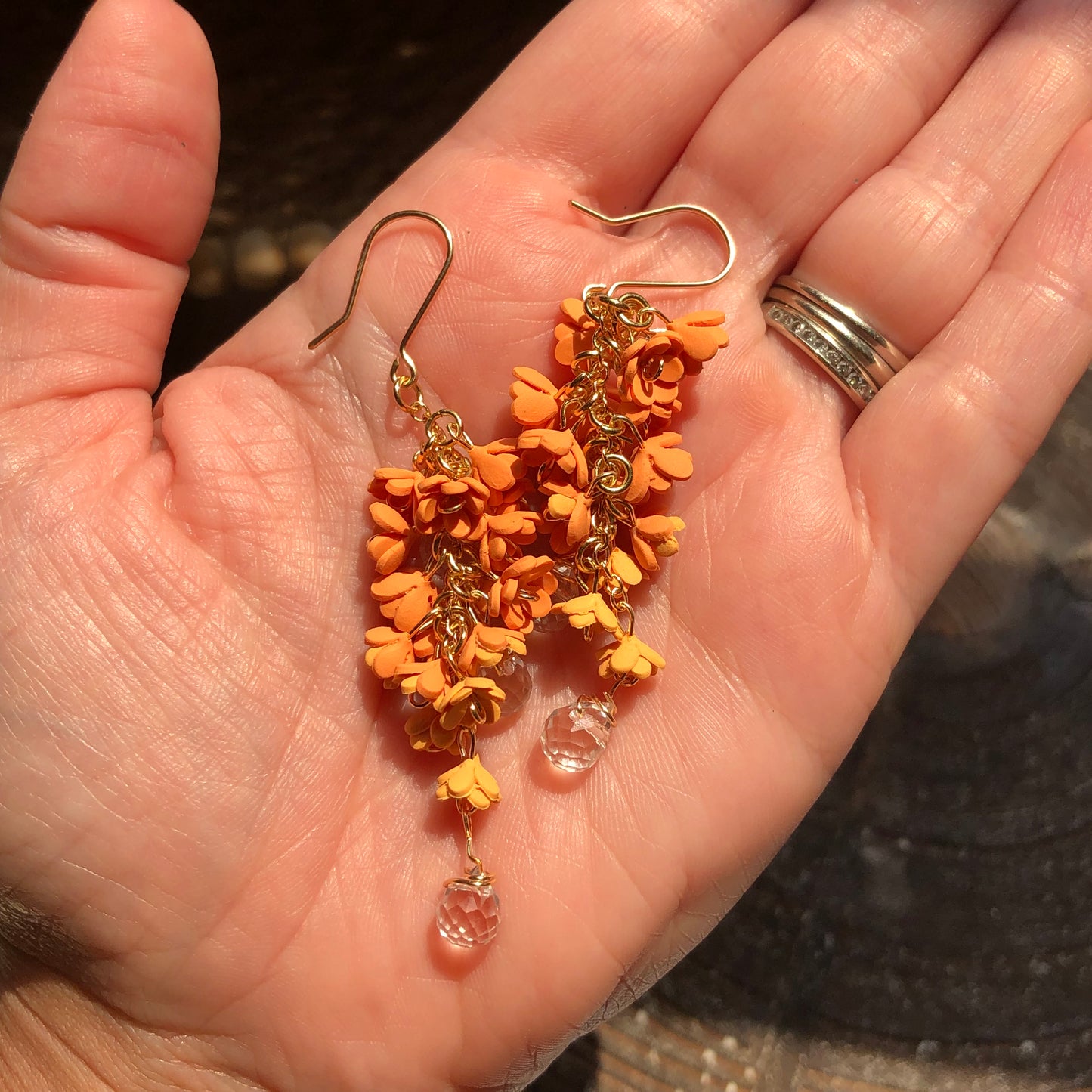 Cascading Floral Polymer Clay Dangles on 14k Hooks