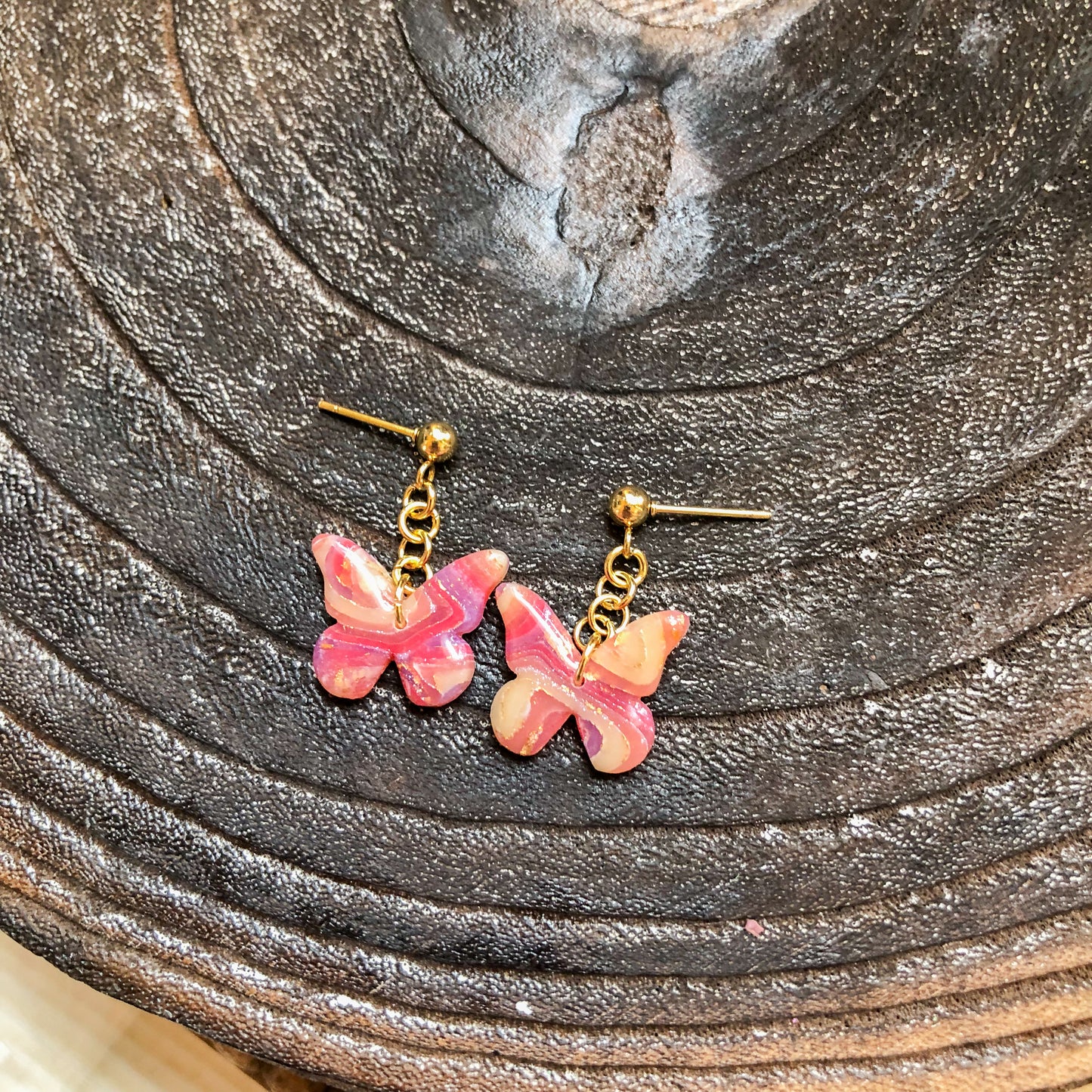 Flecks of Gold Collection, Butterfly Dangles on Gold Ball Posts