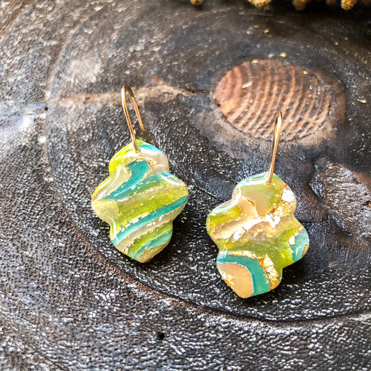 Bright Earthy Faux Stone Moroccan Style 2 Polymer Clay Dangle Earrings on 14k Gold Filled Hooks, Canadian Made