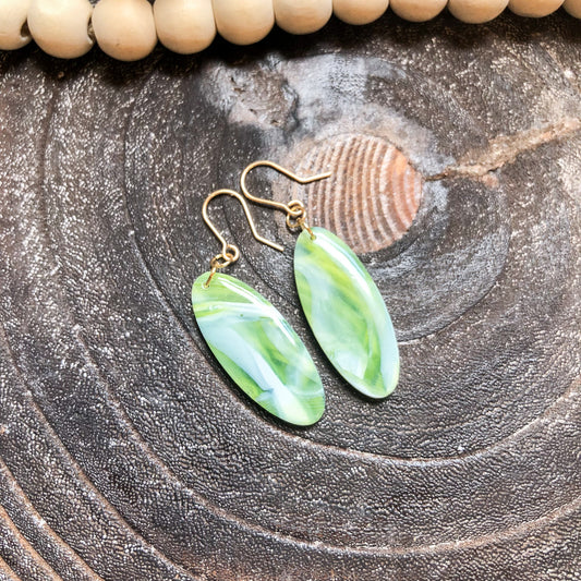 Soft Green Polymer Clay Large Oval Earrings Style 5 on 14k Gold Filled Hooks