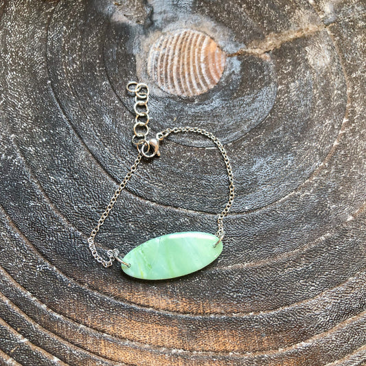 Soft Green Polymer Clay Oval Bracelet on Stainless Steel Adjustable Chain