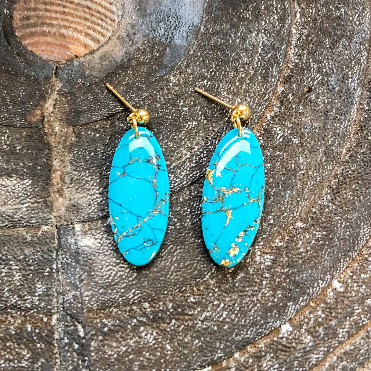 Western Collection, Oval Polymer Clay Dangles on Gold Ball Posts