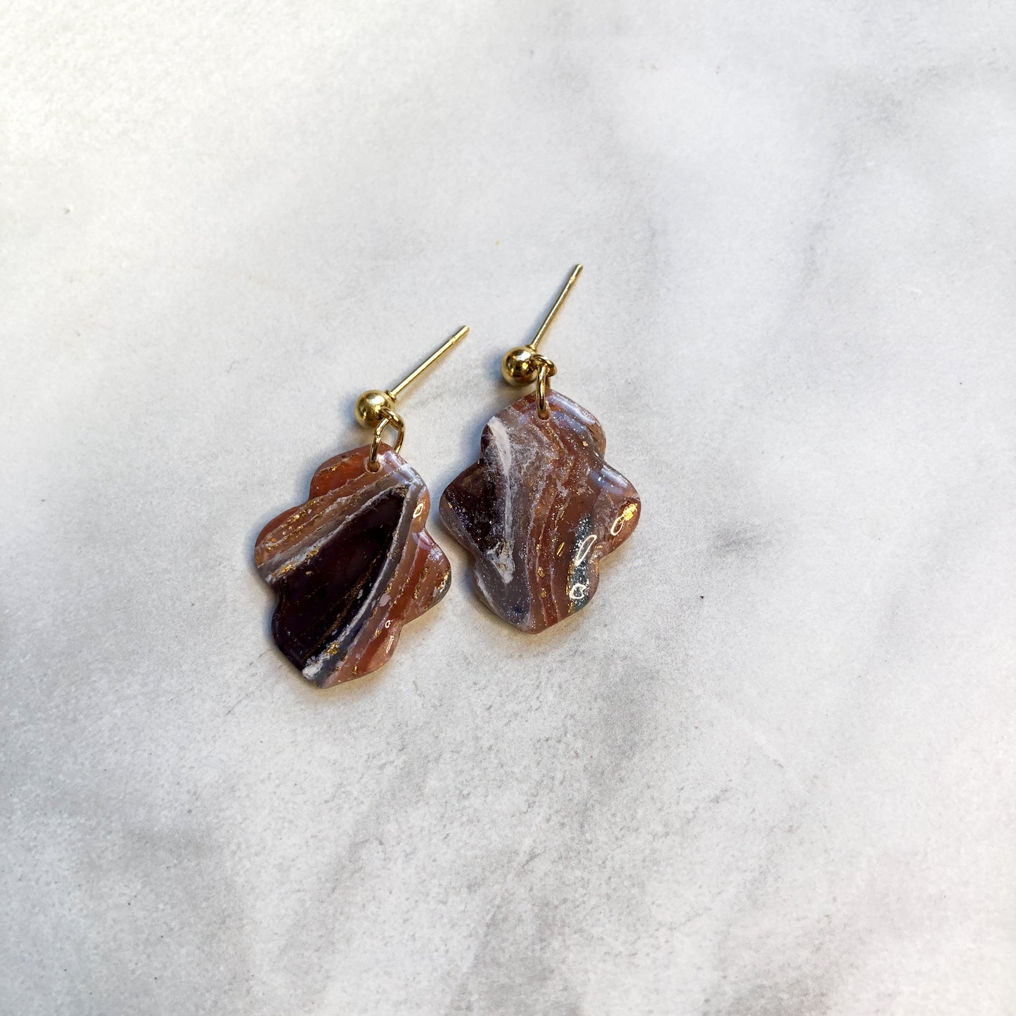 Earth Collection, Moroccan Themed Polymer Clay Dangles on Gold Ball Posts