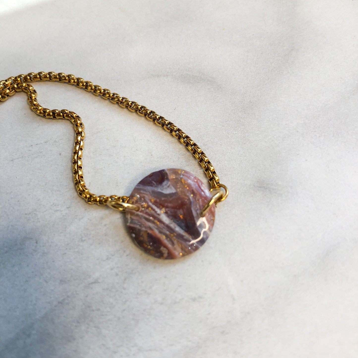 Earth Collection, Polymer Clay Circle Bracelet on Adjustable Gold Chain