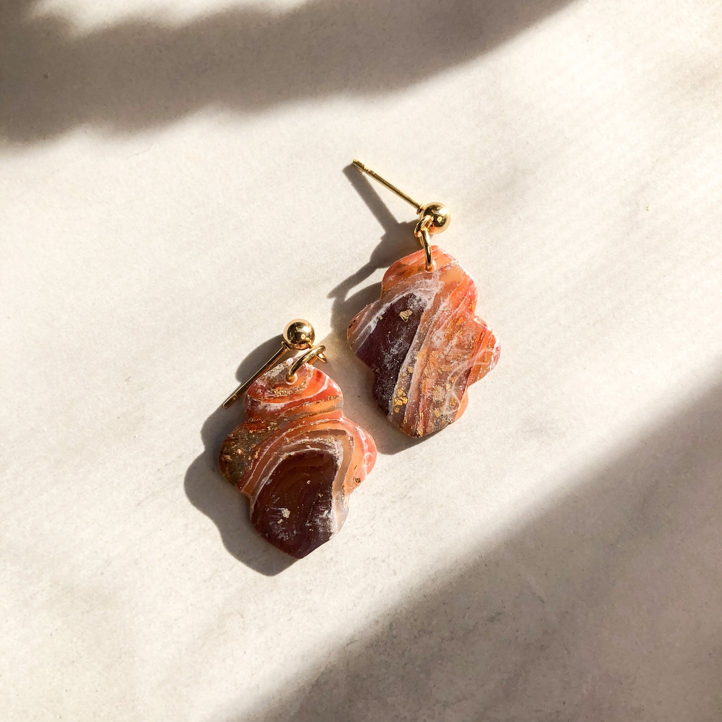 Earth Collection, Moroccan Themed Polymer Clay Dangles on Gold Ball Posts
