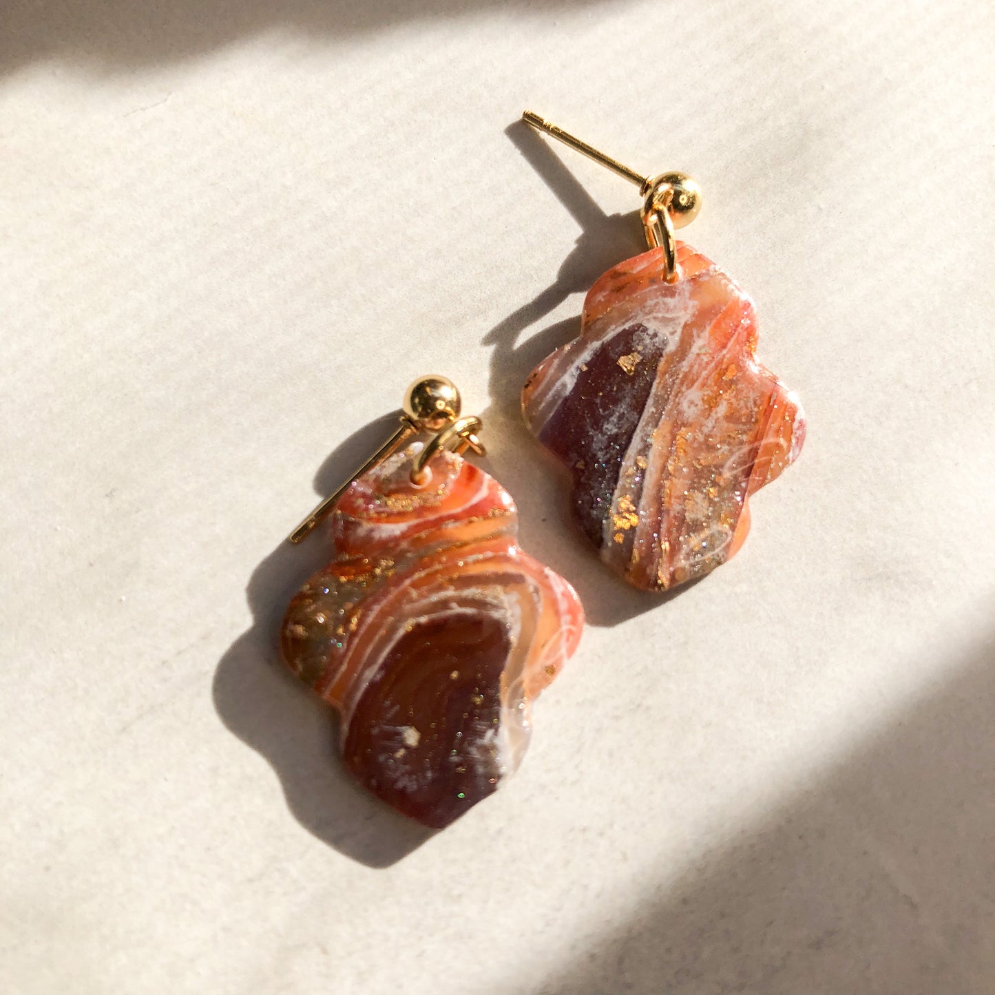 Earth Collection, Moroccan Themed Polymer Clay Dangles on Gold Ball Posts