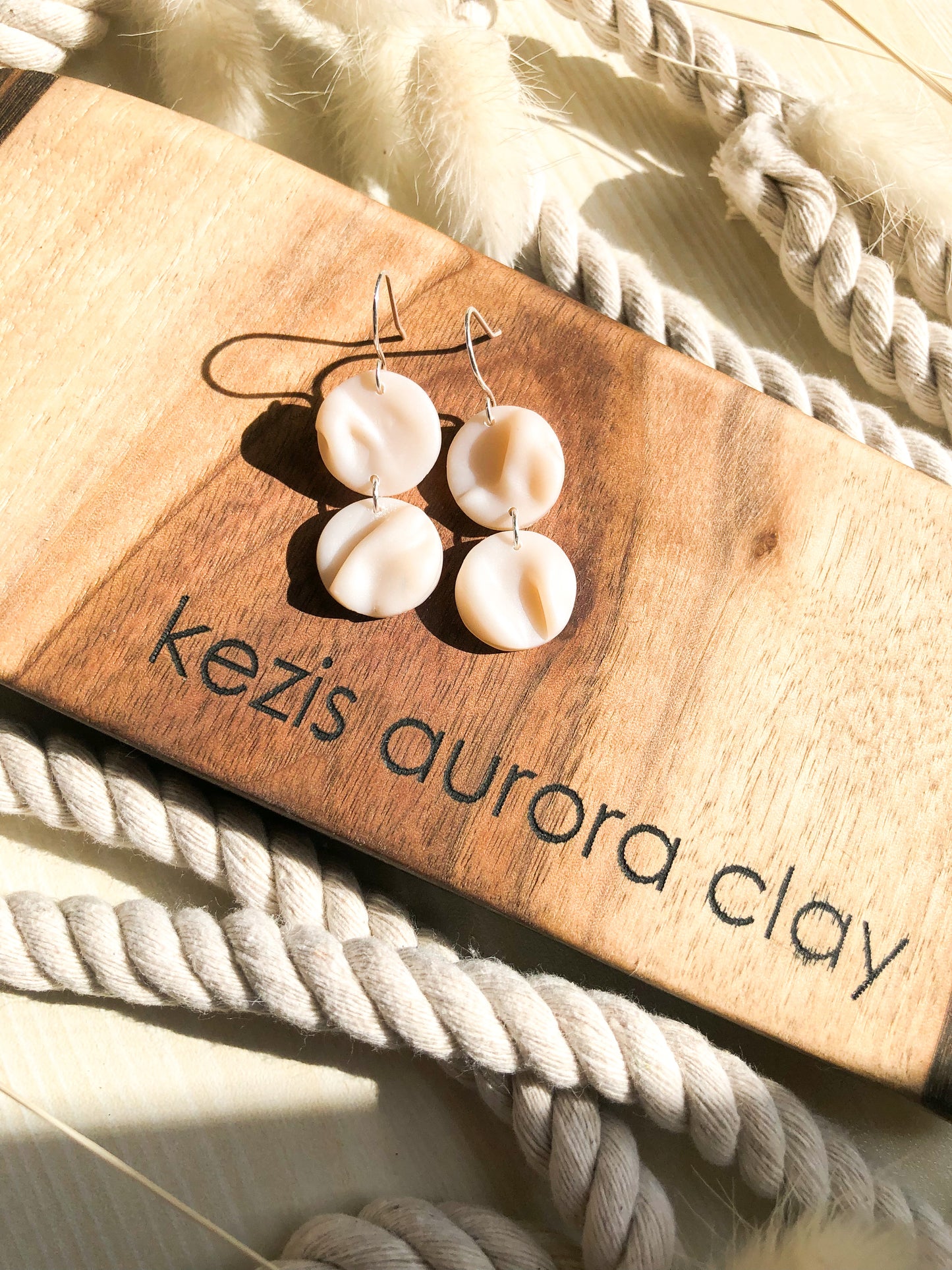 Ivory Sheets in Polymer Clay, Circle Dangles on Sterling Silver Filled Hooks, Canadian Made