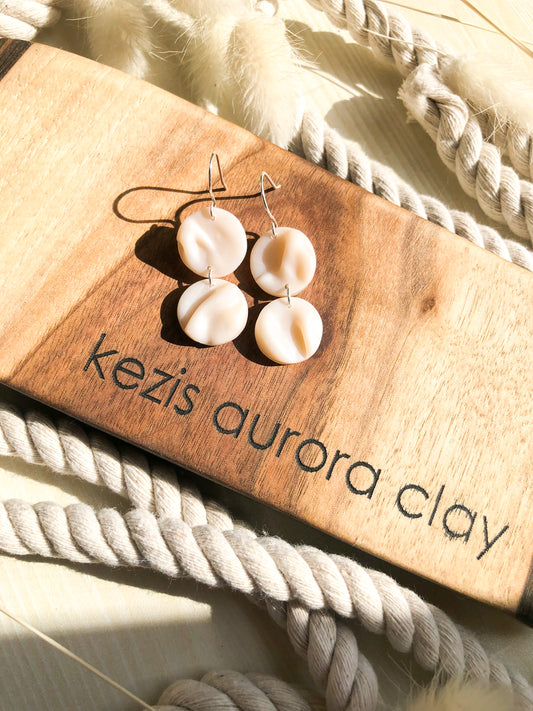 Ivory Sheets in Polymer Clay, Circle Dangles on Sterling Silver Filled Hooks, Canadian Made