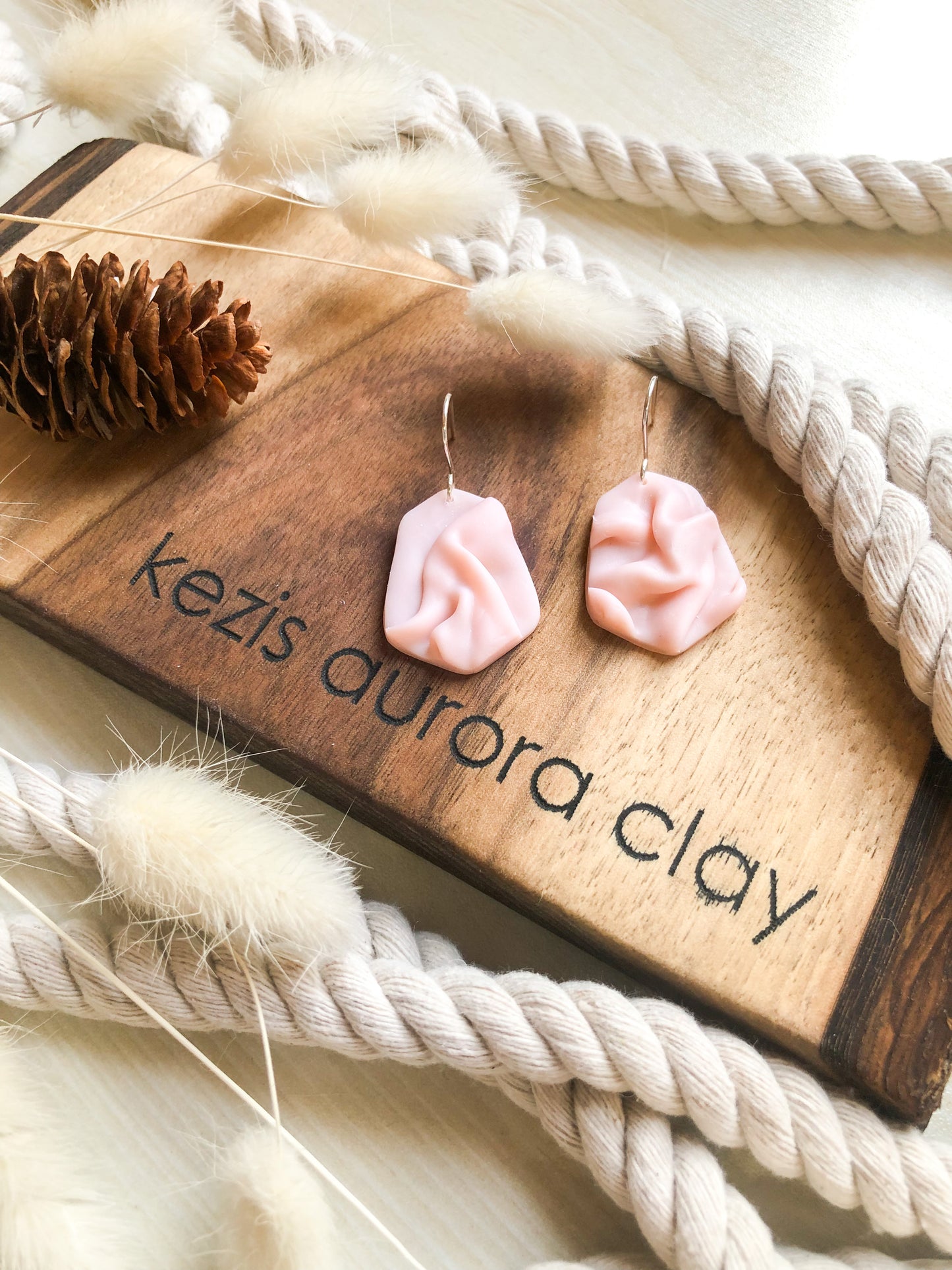 Blush Pink Silky Sheets, in Polymer Clay on Sterling Silver Filled Wire Hooks, Canadian Made