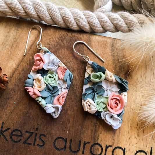 Spring Floral Polymer Clay Dangle Earrings on Sterling Silver or 14k Gold Filled Hooks, Canadian Made