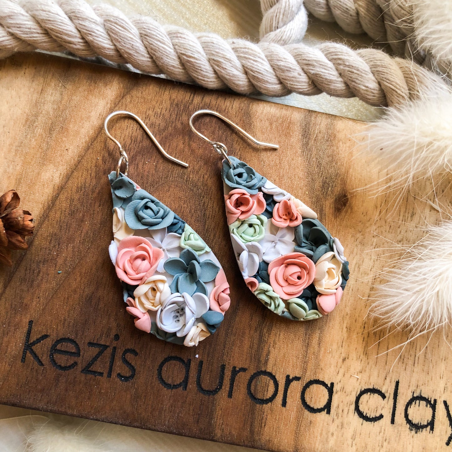 Spring Floral Polymer Clay Dangle Earrings on Sterling Silver or 14k Gold Filled Hooks, Canadian Made