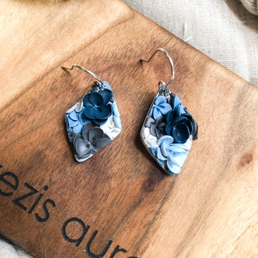 Flowers in Blue, Polymer Clay Dangle Earrings, Canadian Made