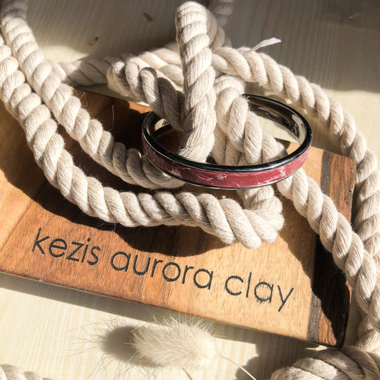Burgundy Marbled Polymer Clay Bangle Bracelet on Gun Metal, Canadian Made